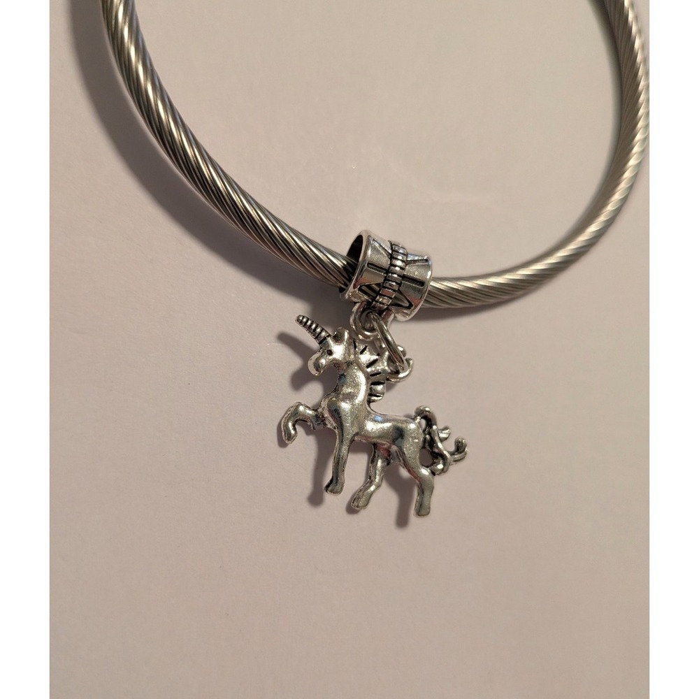 Silver Unicorn Dangle Charm for European Style Bracelets Fantasy Jewelry